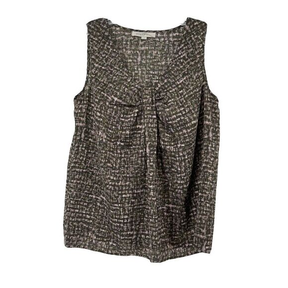 LOFT Silky Tank Top V Neck Womens Size Medium Gray Patterned Career Casual Shirt - Picture 1 of 6